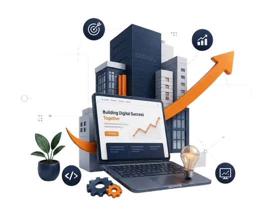 Illustration of connected websites, technology and business growth