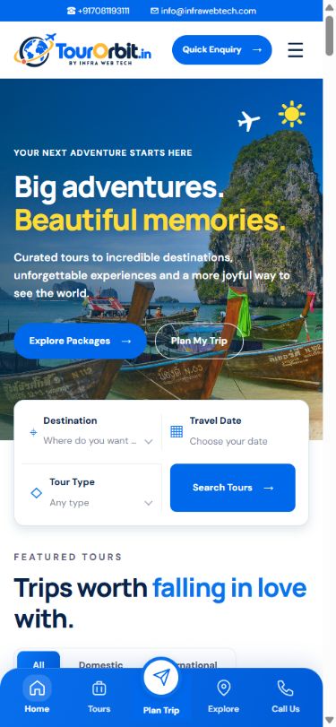 TourOrbit mobile website with package search and enquiry actions